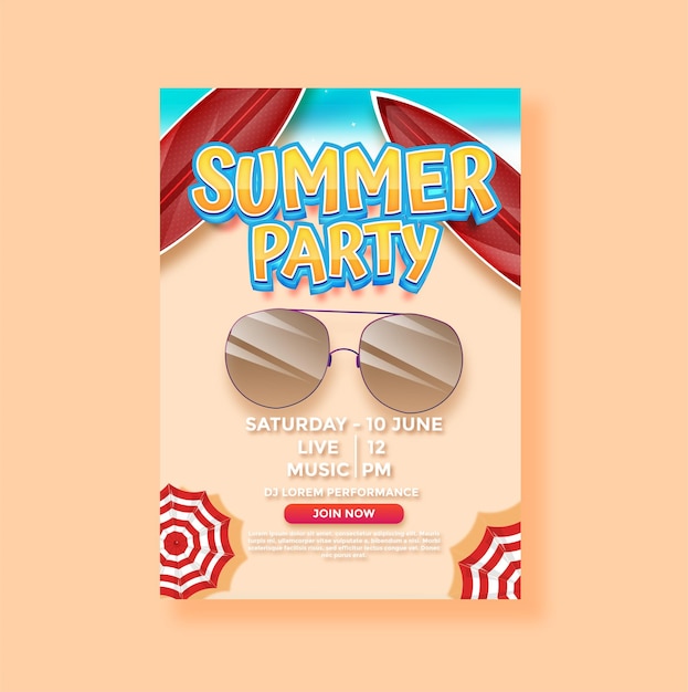 Summer poster party template design with trend style