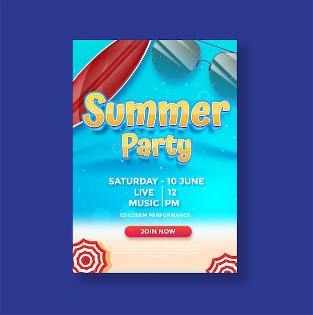 Vector summer poster party template design with trend style