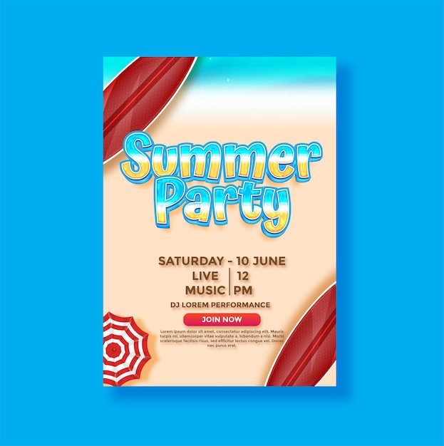 Vector summer poster party template design with trend style