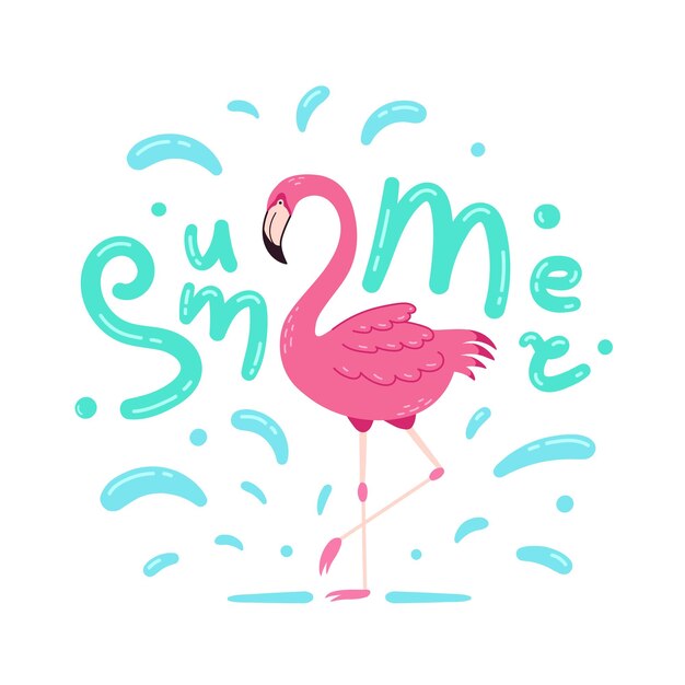 Vector summer poster with cute pink flamingo