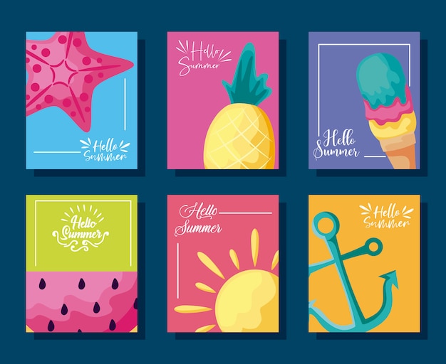 Vector summer poster with pineapple and icons