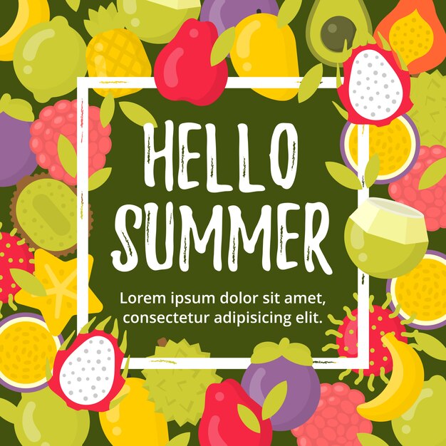 Vector summer poster with tropical fruits and lettering