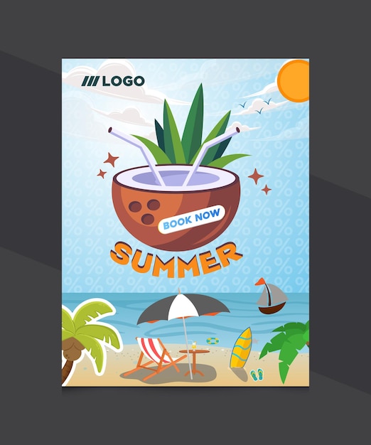 Summer realistic party invitation template for summer season vector