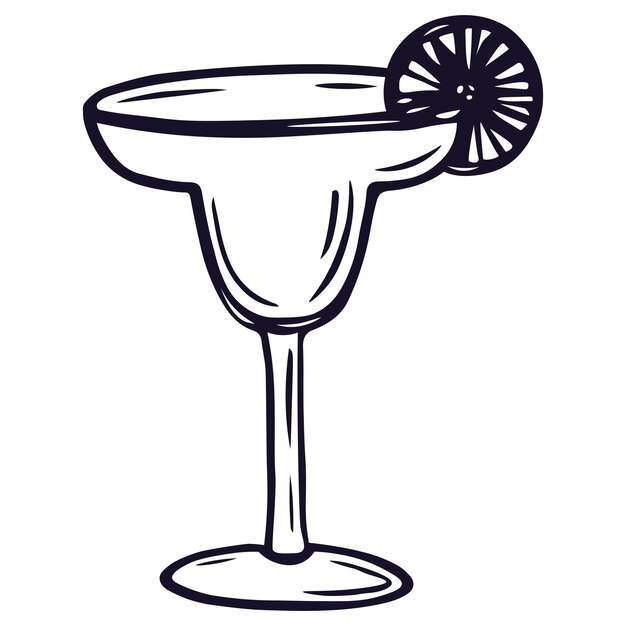 여름 상쾌한 알코올 칵테일 라임 칵테일의 그래픽 손으로 그린 벡터 스케치