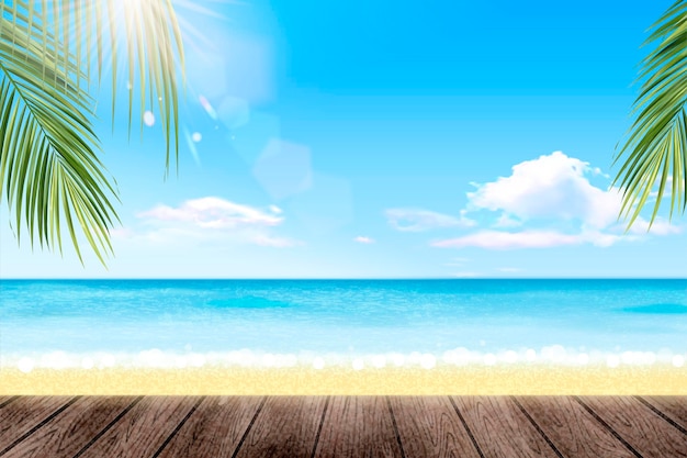 Вектор Летний курорт с красивым океаном и пальмами