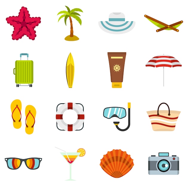 Summer rest set flat icons