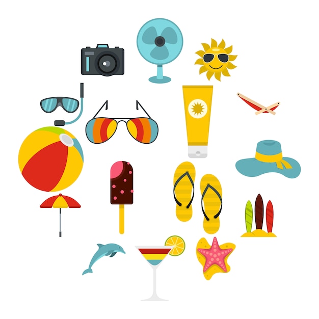 summer rest set flat icons
