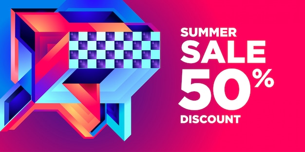 Summer Sale 50% Discount Colorful Abstract Geometric Banner