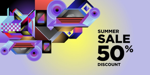 Summer sale 50% discount colorful abstract geometric banner