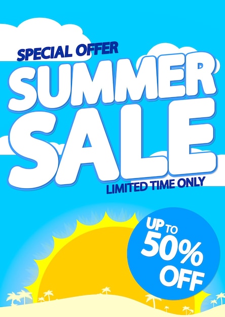 Summer Sale 50 off discount poster design template store offer banner