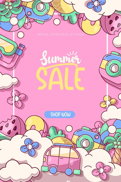 Vector summer sale background layout for banners voucher discountvector illustration template