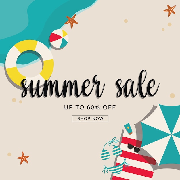 Vector summer sale background poster template vector abstract background with beach theme elements