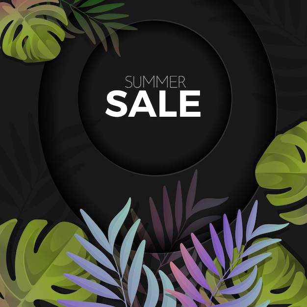 Summer sale background with exotic colorful leaves