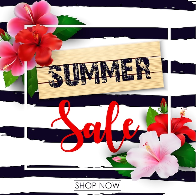 Summer sale background with tropical flowers