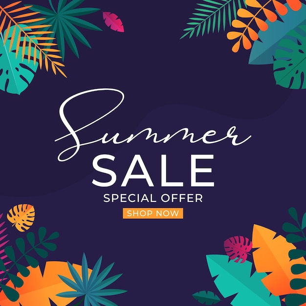 summer sale background with tropical leaves