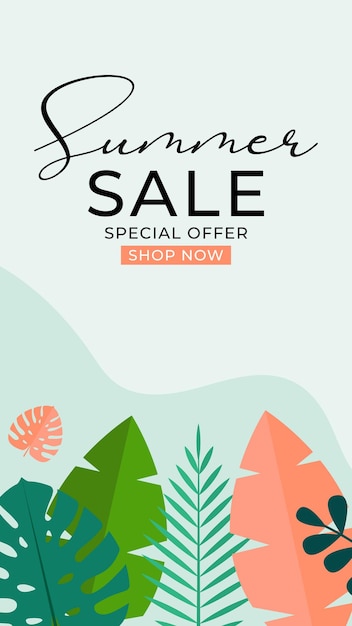 Vector summer sale background with tropical leaves