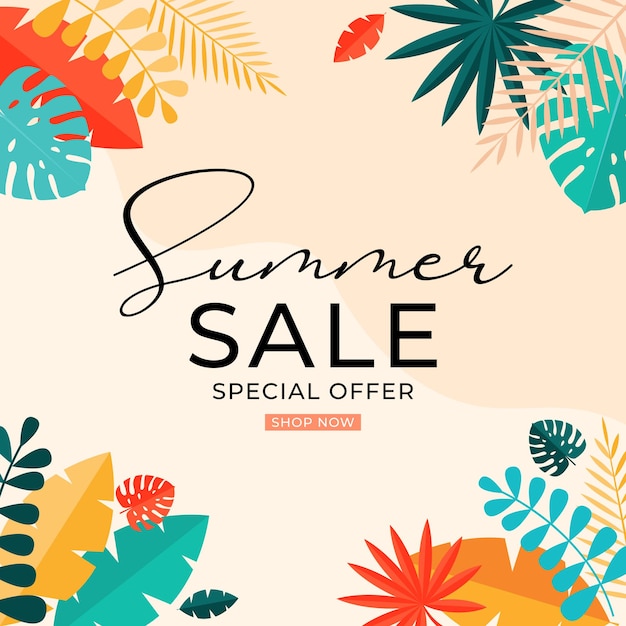 Summer sale background with tropical leaves