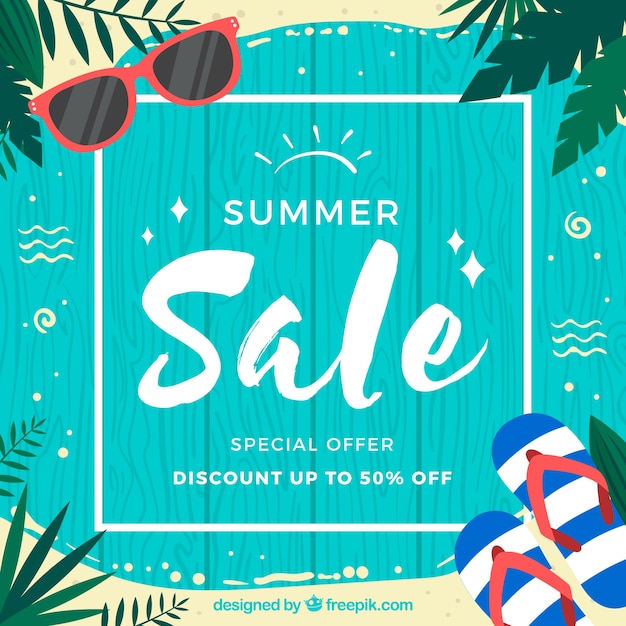 Summer sale background with wooden planks