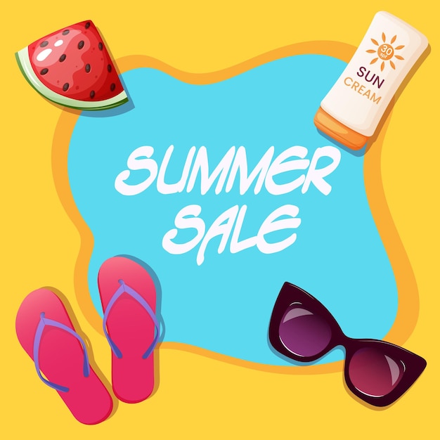 Vector summer sale banner background with summer elements