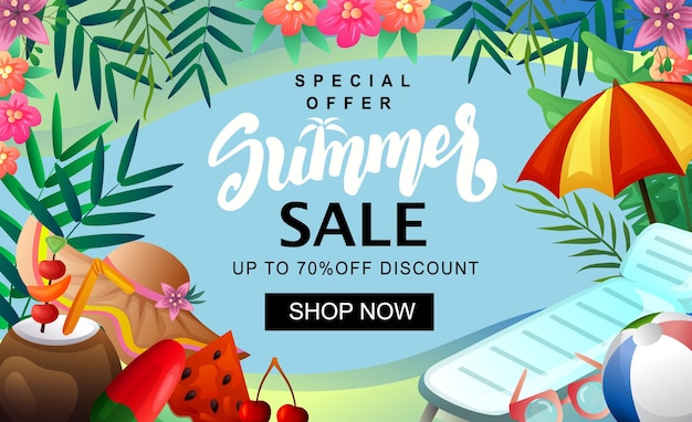 Summer sale banner beach vacation time
