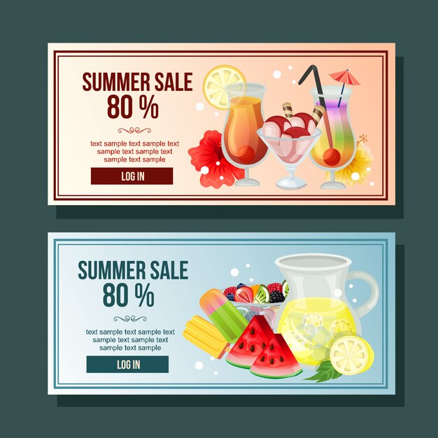 Summer sale banner cocktail drink decoration horizontal refreshment vector illustration