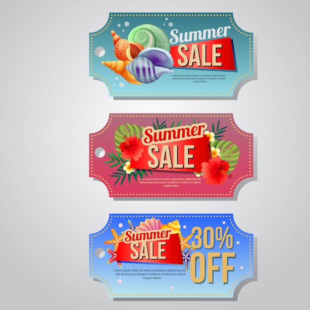 Summer sale banner coupon template set vector illustration