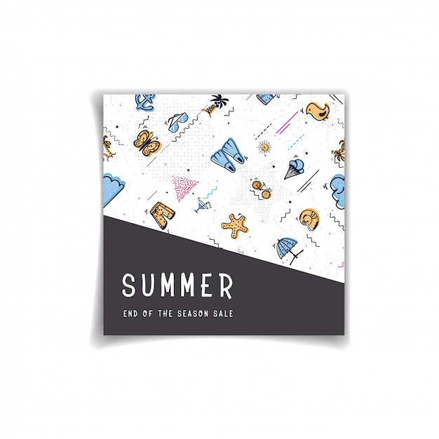 Summer sale banner decorate with memphis design