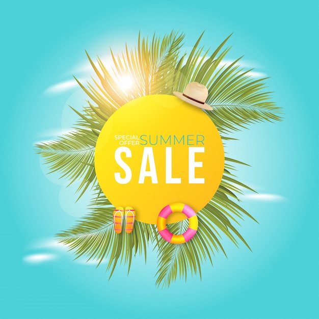 Vector summer sale banner design with palm.