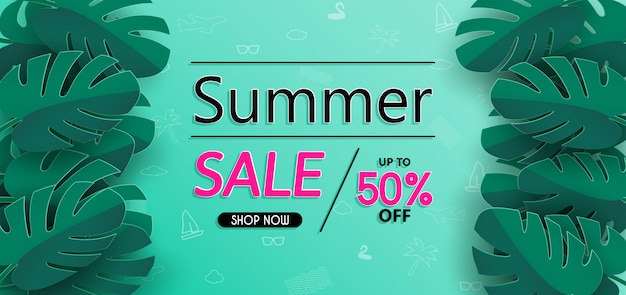 Vector summer sale banner design and with paper cut.