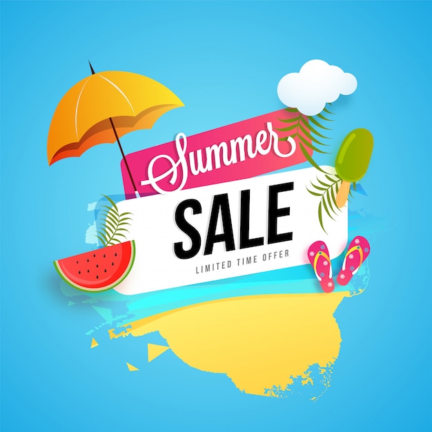 Summer sale banner design with stylish watermelon slice