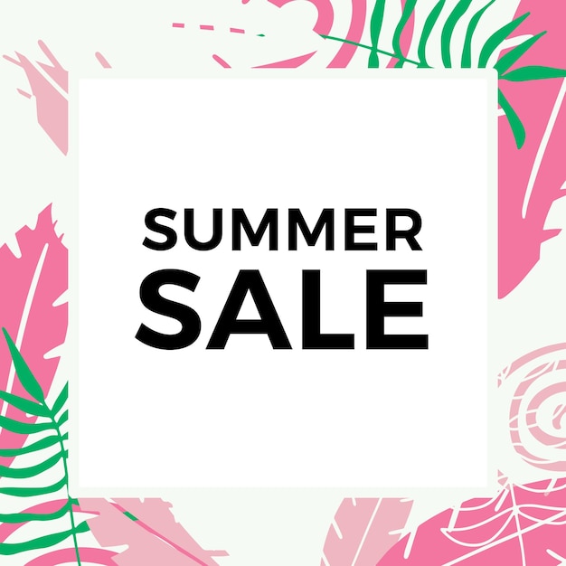 Summer sale banner design with tropical leaves background. floral background vector. palm leaves, monstera leaf, botanical background design for wall framed prints, wall art, invitation, poster