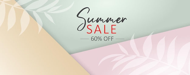 Vector summer sale banner design with tropical leaves