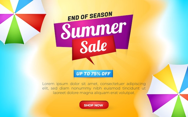 Summer sale banner end of season with beach background