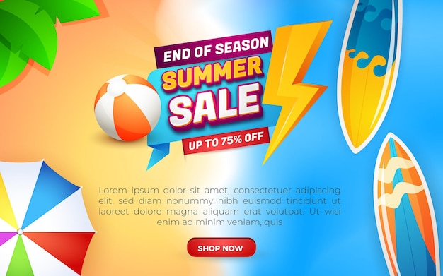 Summer sale banner end of season with beach background