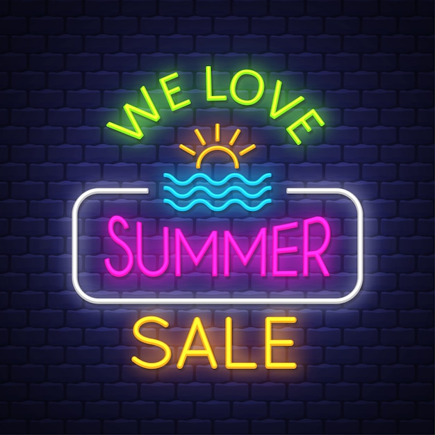 Vector summer sale banner. neon sign