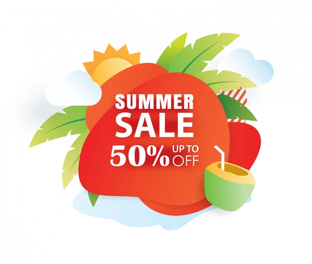 Summer sale banner paper cut template