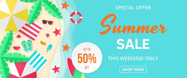 Summer sale banner paper cut vector
