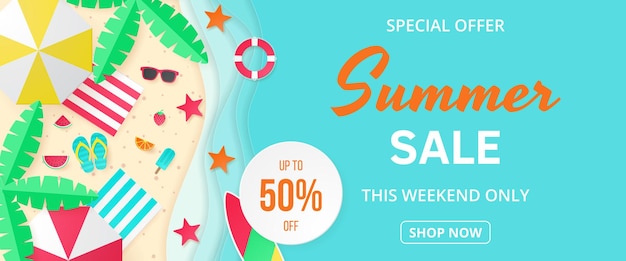 Vector summer sale banner paper cut vector