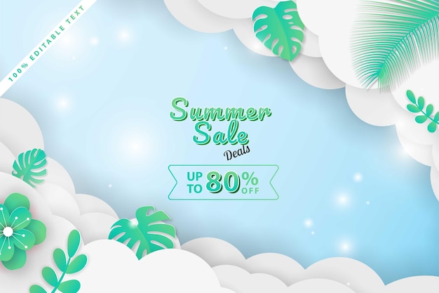 summer sale banner in papercut style 