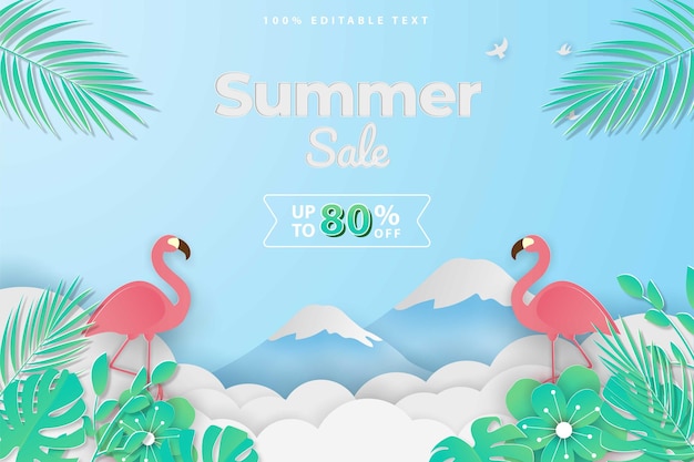 Vector summer sale banner in papercut style