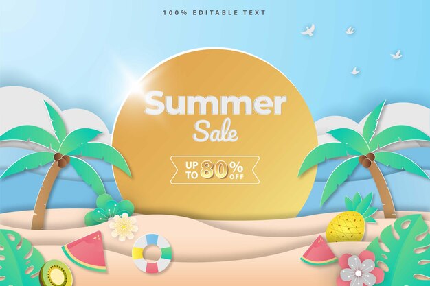 Summer sale banner in papercut style