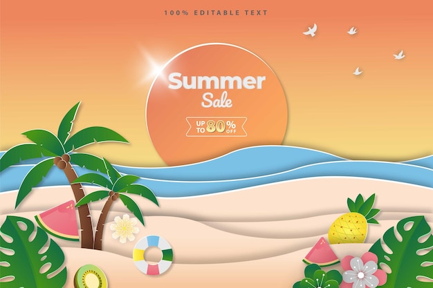 summer sale banner in papercut style 