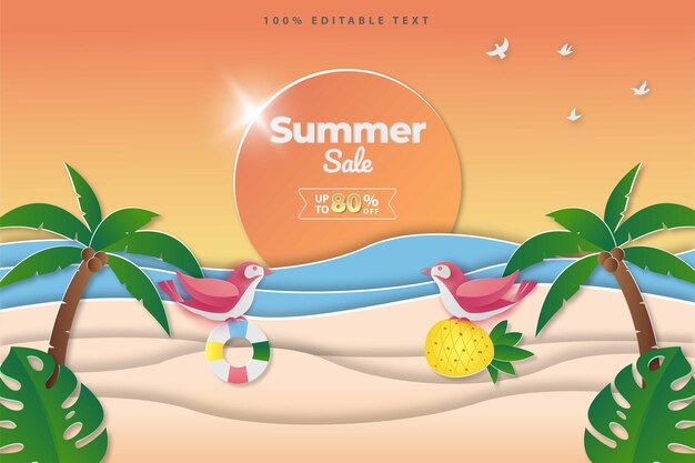 Vector summer sale banner in papercut style