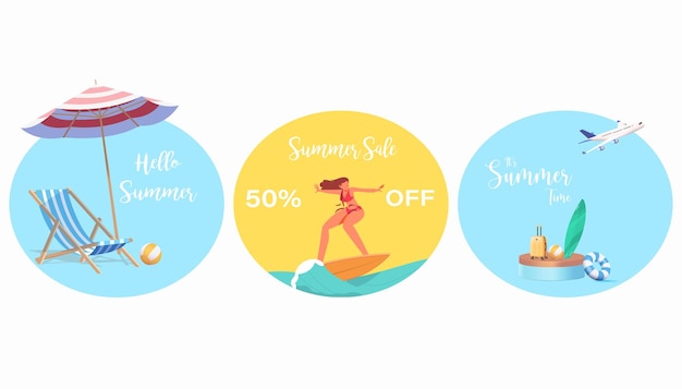 Summer Sale Banner Post Template 3D Tropical Element Promotional Sale Tag Disc 50 Percent