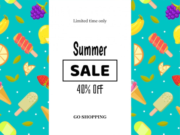 Vector summer sale banner poster with fruits and ice cream