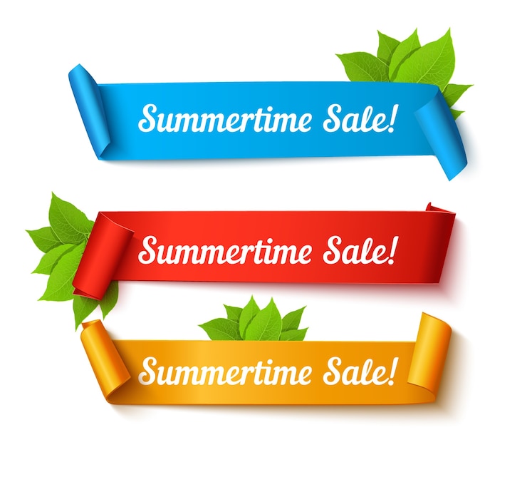 Vector summer sale banner set. paper roll color with text