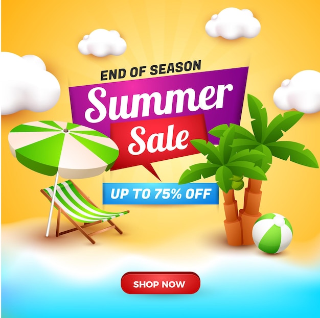 Summer sale banner social media template 3d