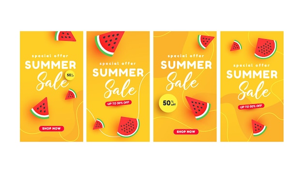 Summer sale banner stories concept with ripe watermelon slices