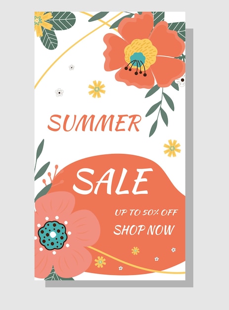 Vector summer sale banner summers flowers and abstract shape