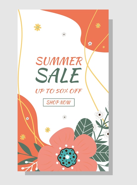 Summer sale banner summers flowers and abstract shape